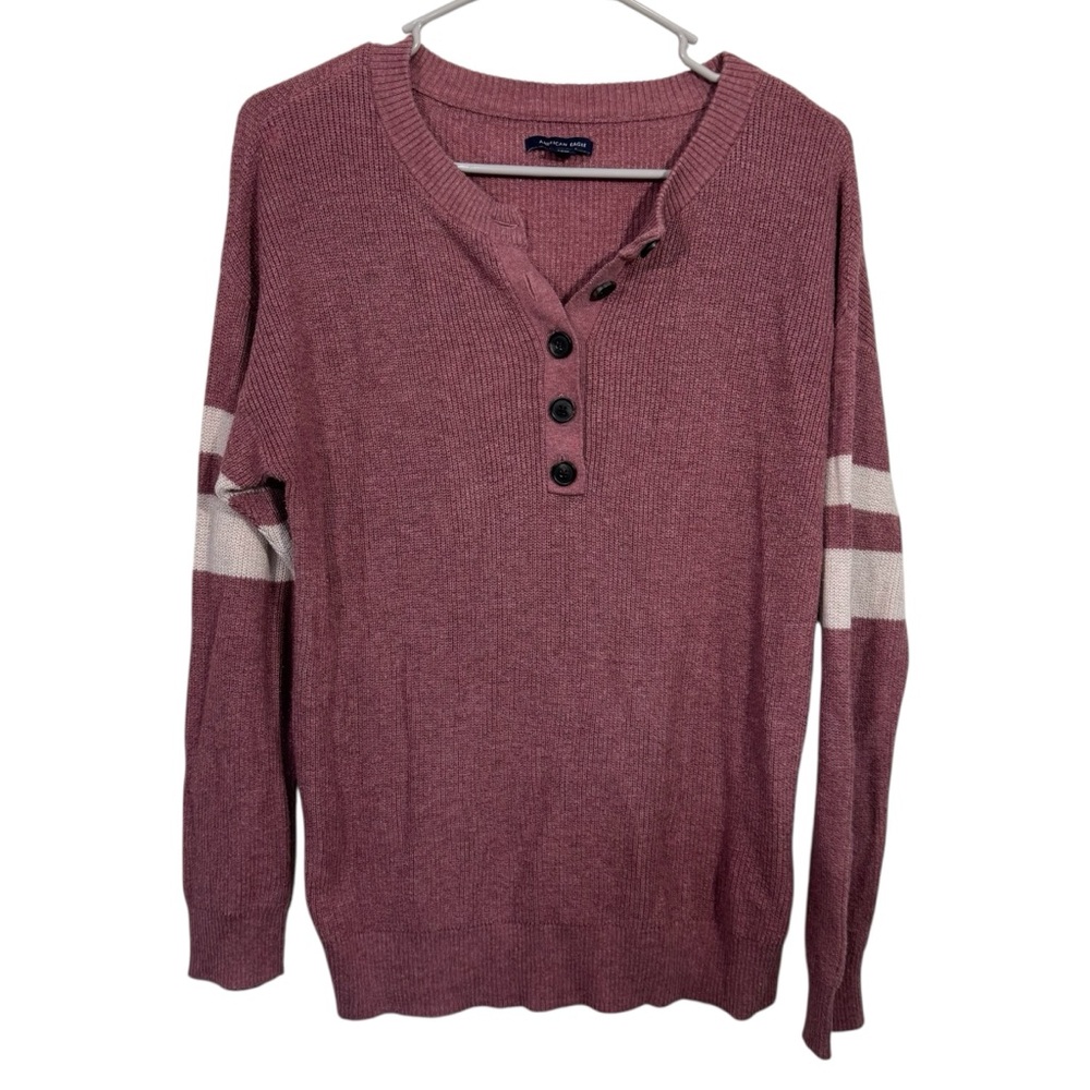 American Eagle Red Striped Button Pullover Sweater - image 1